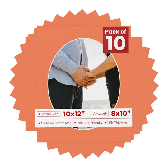 Carnelian Orange Mat Board for 10x12 Frames - Oval Opening for 8x10 Photos